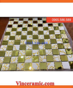 Gạch Mosaic thuỷ tinh màu vàng-trắng caro VINTT2