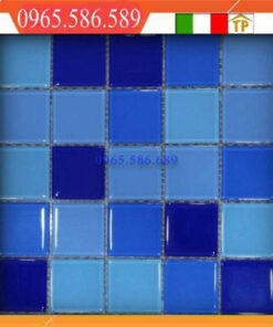 Gạch Mosaic thuỷ tinh màu xanh đậm nhạt VINTB068