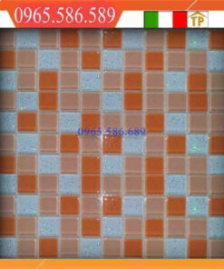 Gạch Mosaic thuỷ tinh màu-cam-hồng-trắng VINTB016