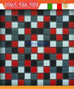 Gạch Mosaic thuỷ tinh màu-đỏ đen trắng VINTB012