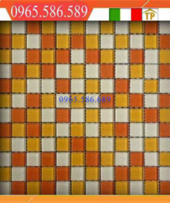 Gạch Mosaic thuỷ tinh màu đỏ-cam-trắng VINTB015