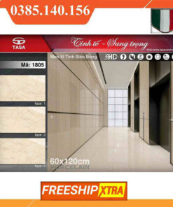 Gạch 60x120 Fushita 1805 bóng kính màu vàng kem