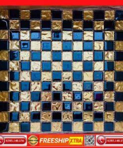 Gạch Mosaic thuỷ tinh kim cương màu vàng-đen cho karoke-bar VINTT021