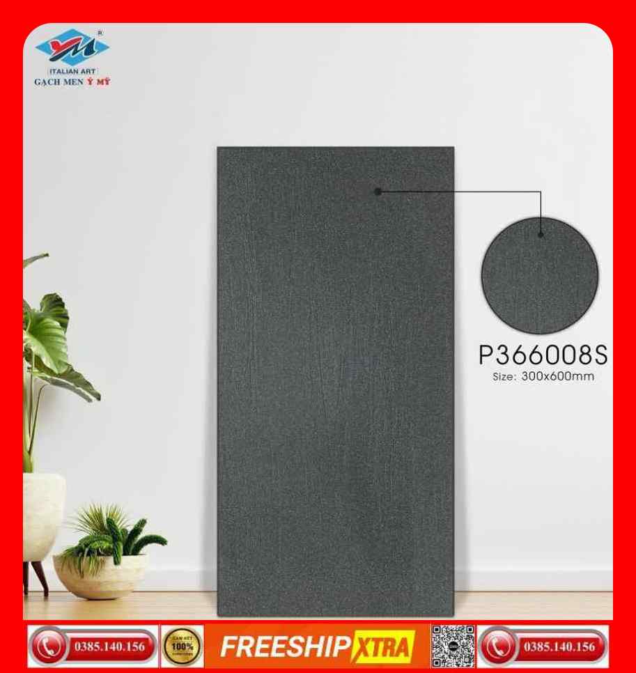 Gạch ốp 30x60 Ý Mỹ P366008S đá mờ đồng chất xám lát sân-toilet