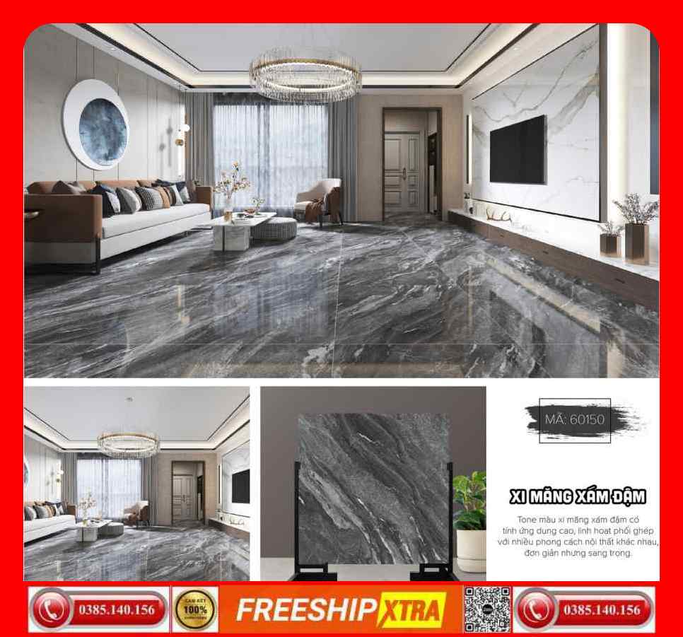 Gạch 60x60 Prime 60150 vân đá màu xám nâu