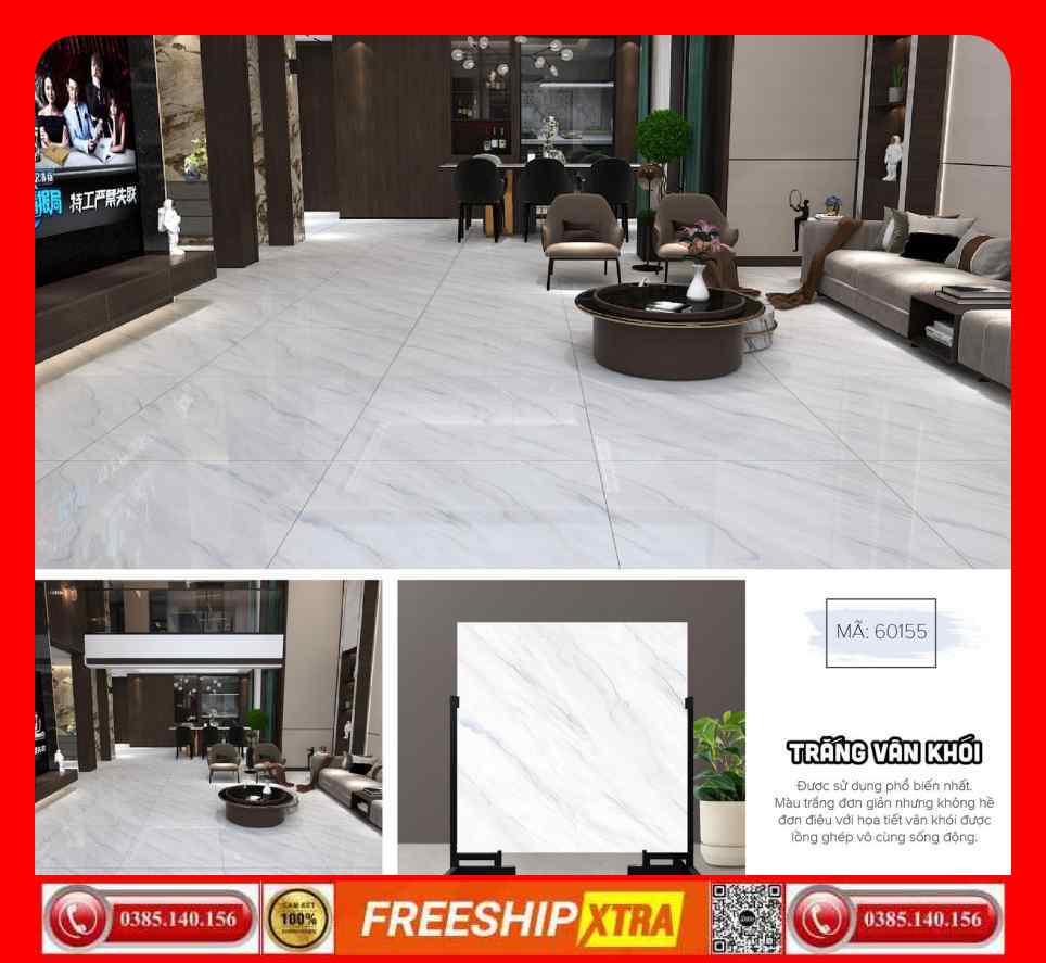 Gạch 60x60 Prime 60155 màu trắng vân xám