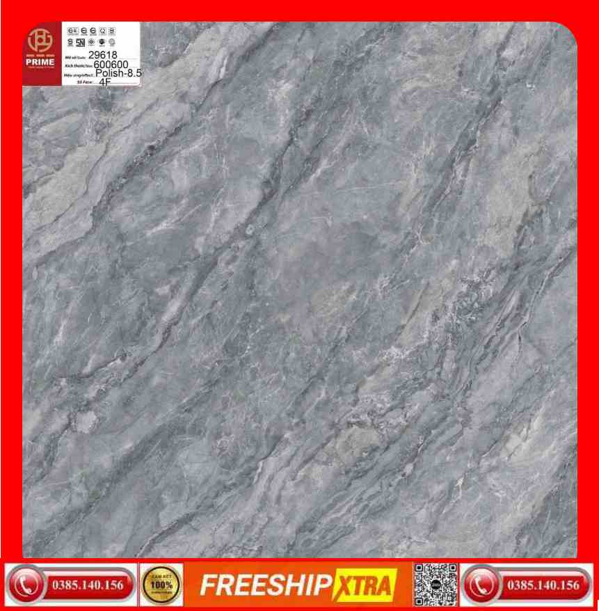 Gạch 60x60 Prime 29618 màu xám vân đá