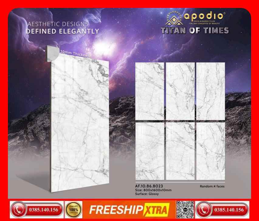 Gạch 80x160 Apodio 8023 màu trắng vân xám