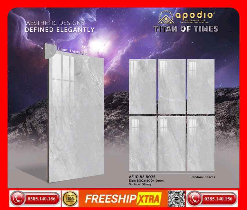 Gạch 80x160 Apodio 8025 vân đá màu xám nhẹ