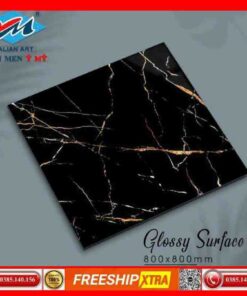 Gạch 80x80 Ý Mỹ Pierre-Cardin-F88019D màu đen tia chớp vàng