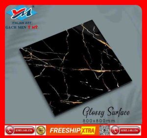 Gạch 80x80 Ý Mỹ Pierre-Cardin-F88019D màu đen tia chớp vàng