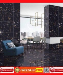 Gạch 60x120 Highgloss 3902 màu đen vân vàng cam