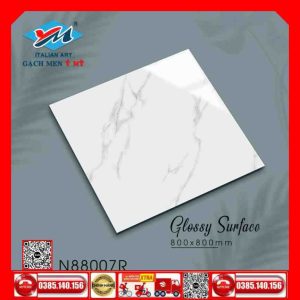 Gạch 80x80 Ý Mỹ Pierre-Cardin N88007R trắng xám khói