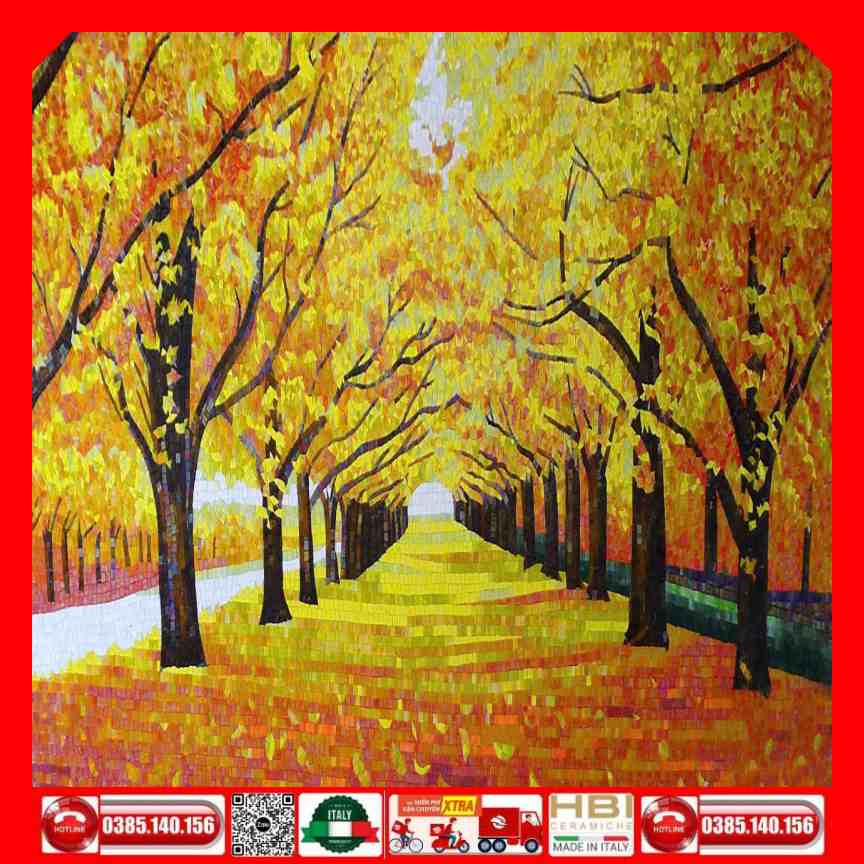 Tranh Mosaic Gốm mùa thu lá vàng VINT04