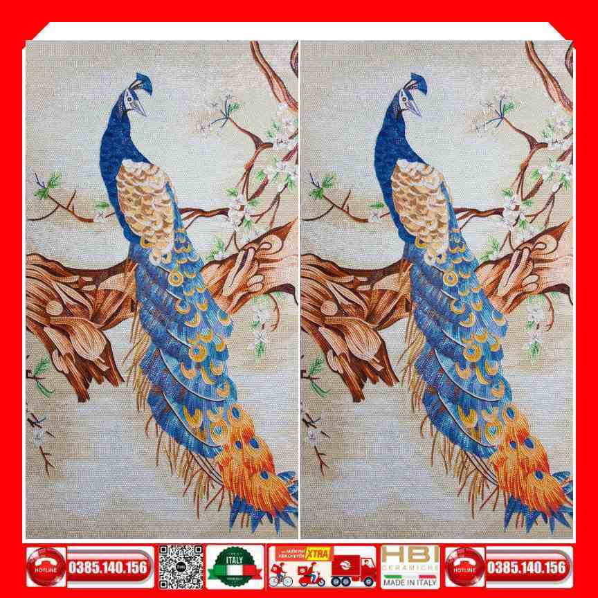 Tranh Mosaic Gốm Chim Công