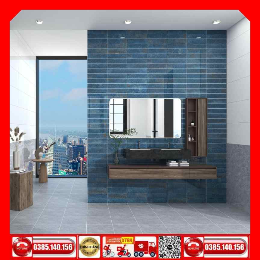 Gạch Mosacic 75x300 Prime 18E07 thanh xanh bóng