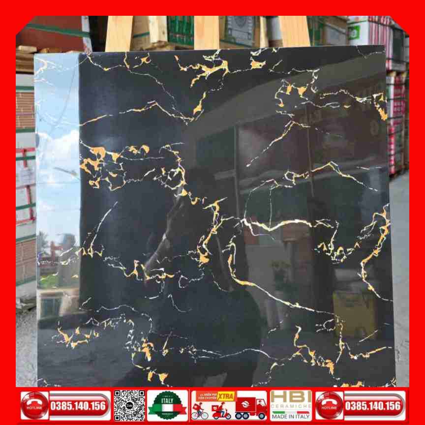 Gạch 60x60 UNIS U6505 đen vân cam ốp cột