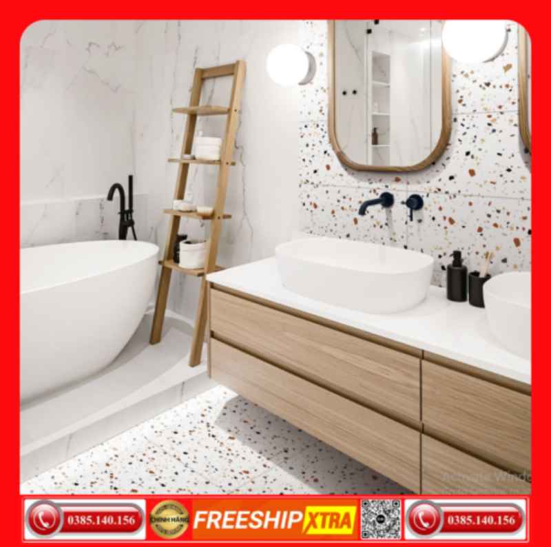 Gạch 60x60 Granite vân Terrazzo VIN6676 màu trắng sáng